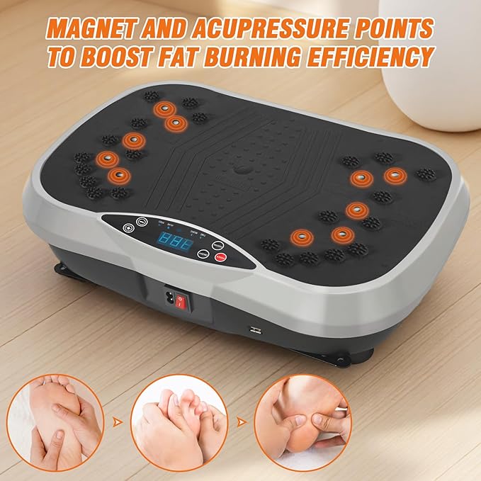 ALSO GO Vibration Plate Exercise Machine, 3 Workout Modes & 120-Level Vibration Platform for Weight Loss/Lymphatic Drainage, 400lbs Capacity Vibration Board with Resistance Bands for Full Body Workout