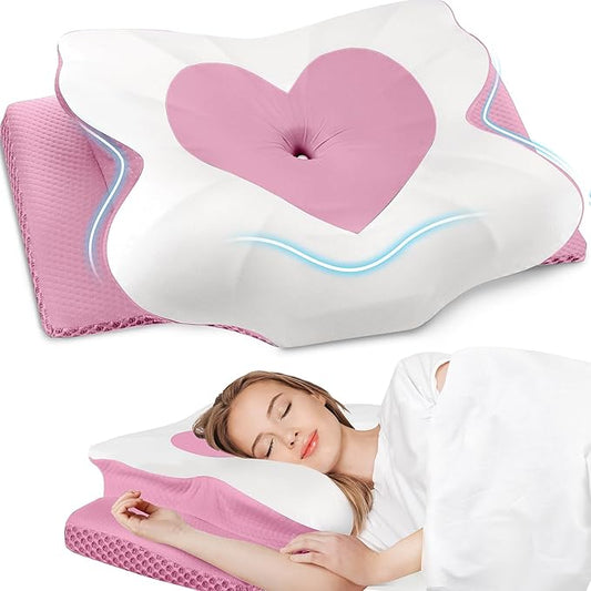 Cervical Neck Pillow, Memory Foam Neck Support Pillows for Sleeping, Shoulder Pillow for Side Sleepers, Back Stomach Sleepers, CertiPUR-US Certified, King Size, Pink