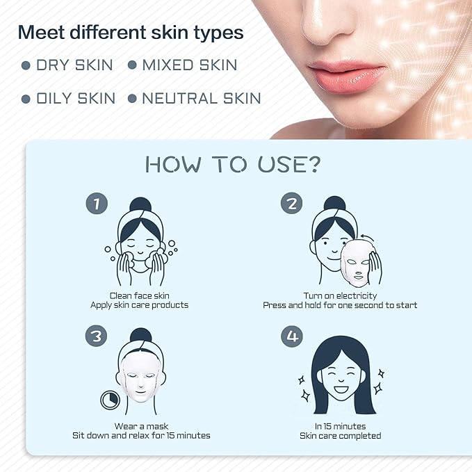 HXDZFX LED FACIAL LIGHT THERAPY MASK-Led Face Mask Light Therapy, 7 Led Light Therapy Facial Skin Care Mask - Blue & Red Light for Acne Photon Mask - Skin Care Mask for Face and Neck.White