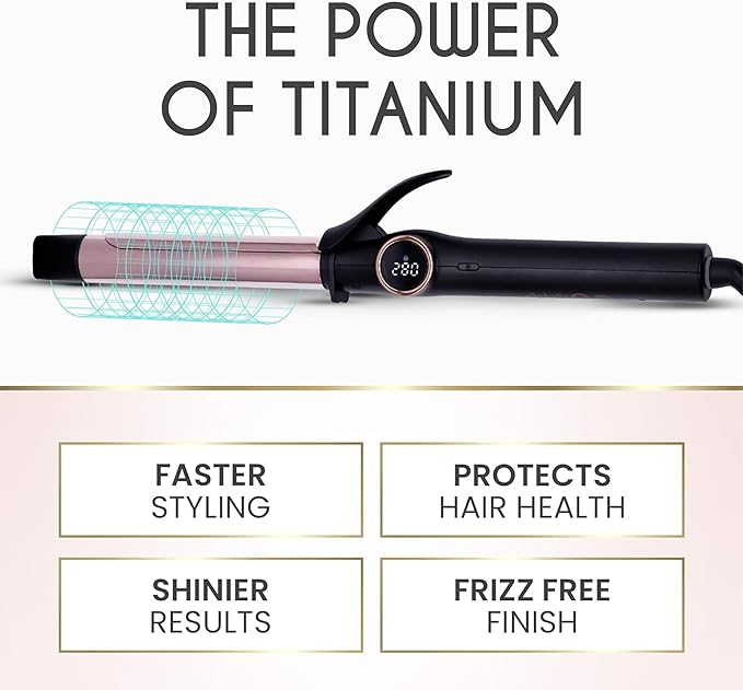 ELLA BELLA® Compact Curling Iron 1 Inch - Professional Curling Wand with Dual Voltage, Titanium Coating, for Long-Lasting Curls and Reliable Styling