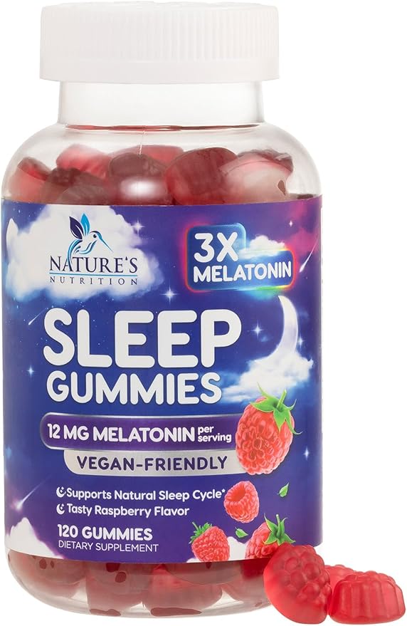 Sleep Gummies for Adults Extra Strength - 12 mg Melatonin Sleep Gummy Supplement, Melatonin Gummy for Occasional Sleep Support Supplement, Vegan, Non-GMO, Gluten Free, Gomitas para Dormir, 120 Gummies
