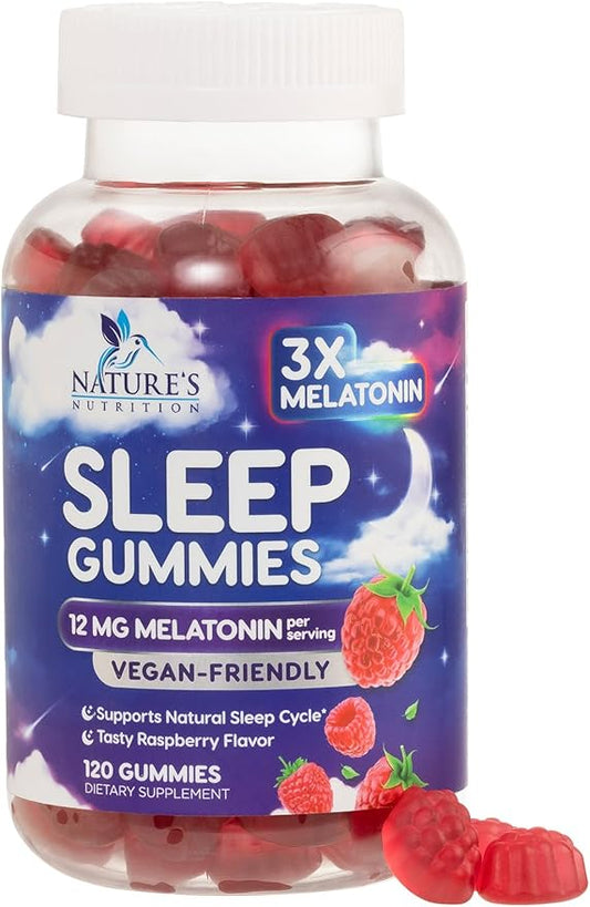 Sleep Gummies for Adults Extra Strength - 12 mg Melatonin Sleep Gummy Supplement, Melatonin Gummy for Occasional Sleep Support Supplement, Vegan, Non-GMO, Gluten Free, Gomitas para Dormir, 120 Gummies