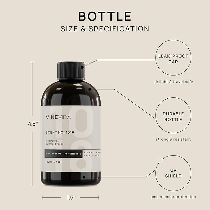 VINEVIDA (4oz) Hotel Fragrance Diffuser Oil - Hotel Scents Diffusers for Home - Cold Air Diffuser Oil - Hotel Scent Essential Oil - Scent No.1018 Inspired by Ritz Carlton Hotel