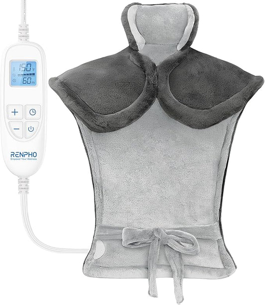 RENPHO Heating Pad for Back, Anniversary Relaxation Christmas Gifts for Women Men Wife, Neck and Shoulder Heat Pad for Pain Relief, Hsa Store Eligible Items, ETL Certified, 24"x33", Grey White