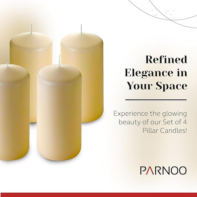 Unscented Pillar Candles - Set of 4 Vanilla Candles - 3x6 Slow Burning Candles for Weddings & Table Centerpieces - Large Pillar Candles, PARNOO