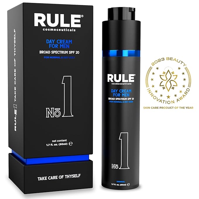 No.1 Day Cream for Men, 10-in-1 Anti-Aging Face Moisturizer to Reduce Wrinkles & Dryness, SPF 20, Collagen, Vitamins B, C & E - Normal & Dry Skin - Original, 50 mL