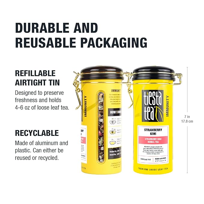 Tiesta Tea - Strawberry Kiwi Herbal Tea, Loose Leaf, Strawberry Hibiscus Kiwi Fruit Tea, Premium Caffeine-Free Herbal Blend, Make Hot or Iced & Up to 50 Cups, 5 oz Refillable Tin