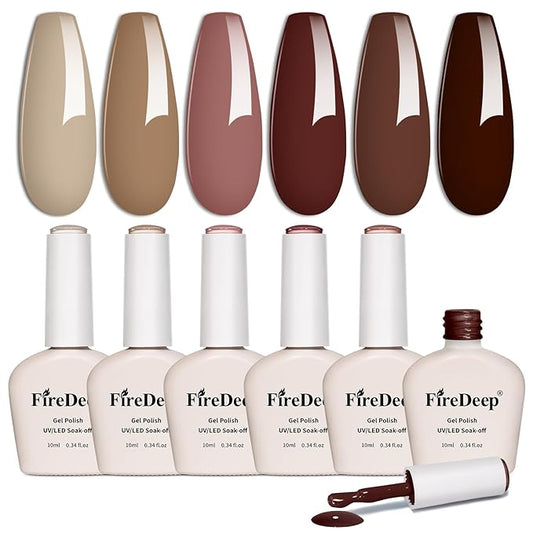 10ml Hema Free Gel Nail Polish Set, 6 Colors Gel Polish Kit Coffee Brown Nude Red Beige Pink Color Manicure Gift for Women at Home DIY and Salon