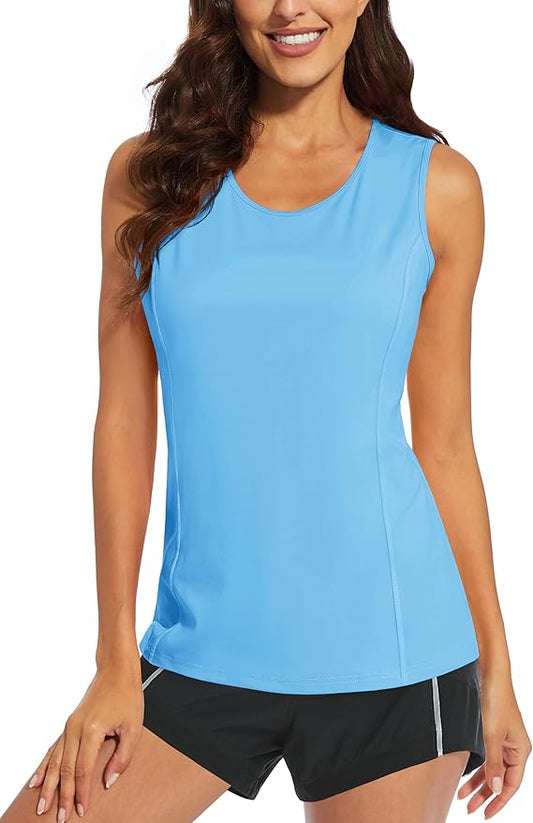 MAGCOMSEN Women's Sleeveless Workout Shirts UPF 80+ Dry Fit Running Wicking Tank Tops Athletic Gym Summer