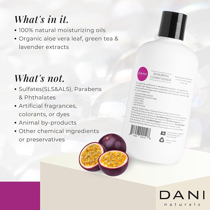 DANI Naturals Conditioner – Passion Fruit, Nourishing & Hydrating for All Hair Types, Promotes Healthy Scalp & Hair Follicles, Vegan & Color-Safe, 12 oz