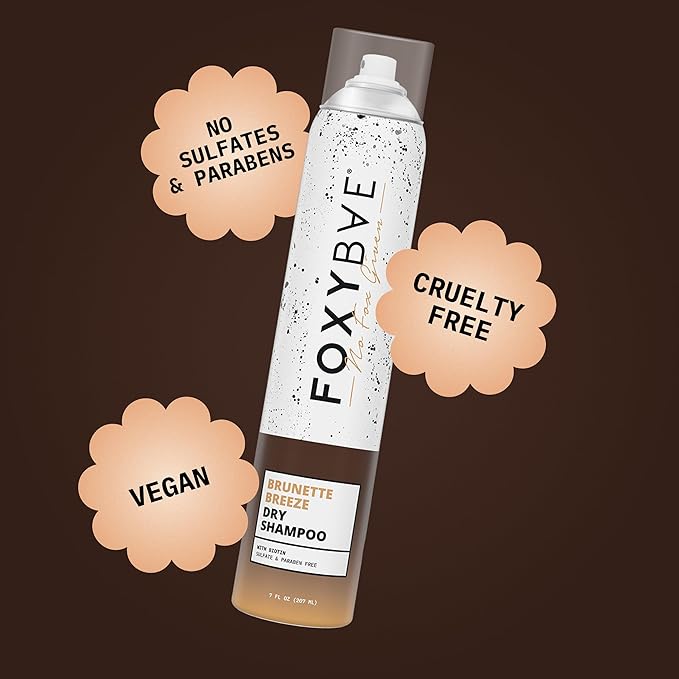 FoxyBae Brunette Breeze Dry Shampoo – Biotin-Infused Refreshing Spray for Dark & Brunette Hair – Volumizing, Deodorizing & Sulfate-Free Formula – 7 fl oz