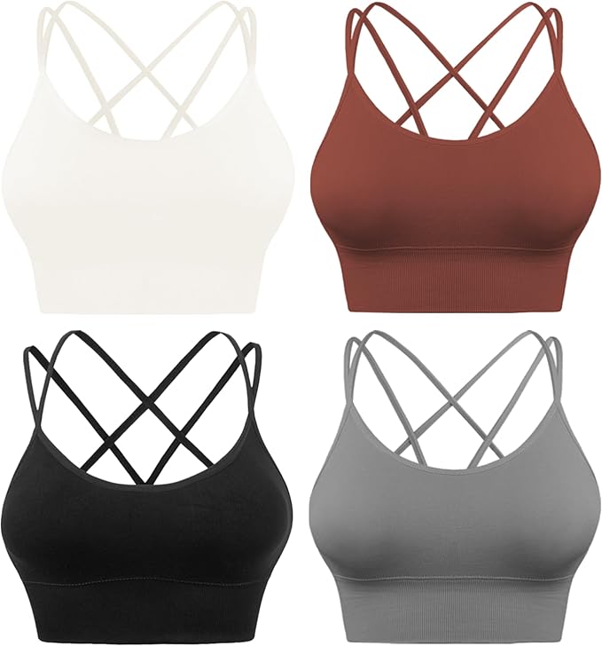 Evercute Cross Back Sport Bras Padded Strappy Criss Cross Cropped Bras for Yoga Workout Fitness Low Impact