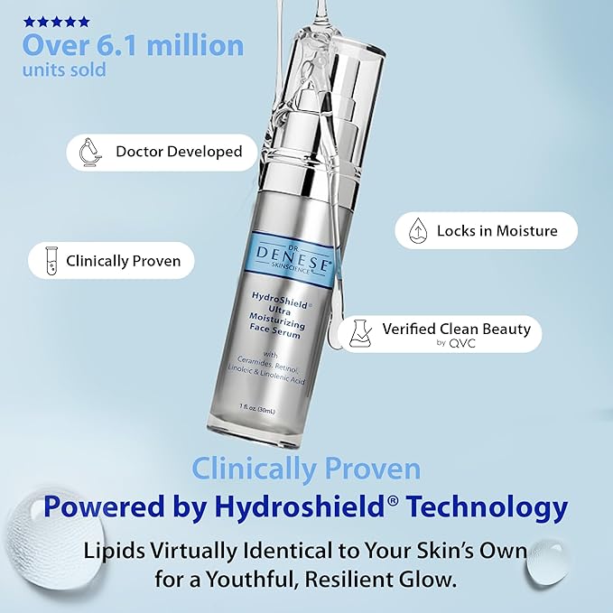 Dr. Denese SkinScience HydroShield Ultra Moisturizing Face Serum 1 oz – Retinol & Ceramide Formula for Deep Moisture, Radiant Smooth Skin, Fine Line Care – Dermatologist Tested & Cruelty Free
