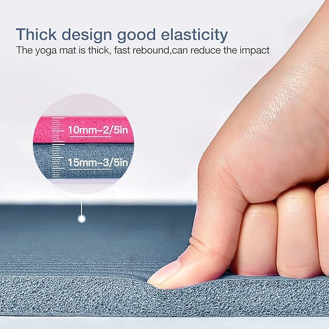 Yoga Mat Non Slip NBR Thick Yoga Mat, 72"L x 32"/24"W x 0.6"/0.4"TH (185cm x 80cm/61cm x 15mm/10mm), Anti-Tear Exercise Mat with Carrying Strap and Bag, Workout Mats for Yoga, Pilates, Floor Exercises