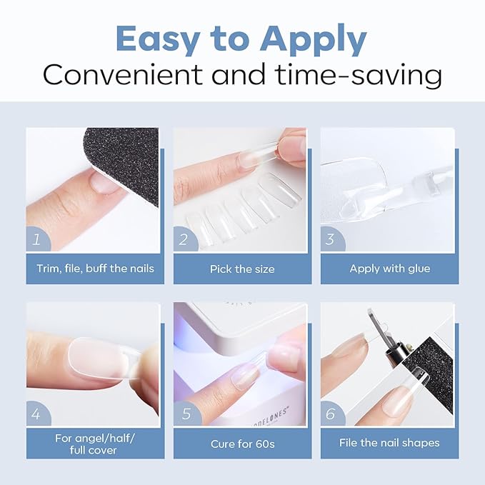 modelones Short Coffin Nail Tips, Pre-shaped Soft Gel Tips Fake Nails False Acrylic Clear Full Cover Press on Extension Kit Gel Manicure DIY at Home 216PCS 12Sizes