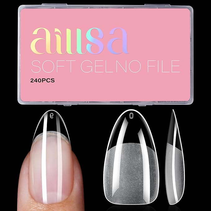 AILLSA Medium Almond Nail Tips - 240pcs Thickened False Nail Tips Half Matte Nails Tips, Fake Nails Nail Extension for Manicure