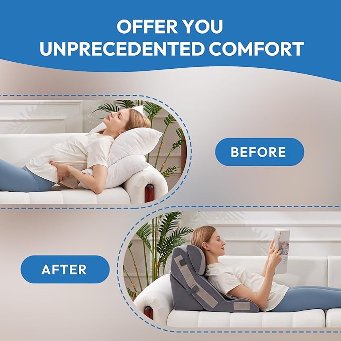 4PCS Orthopedic Bed Wedge Pillow Set for Sleeping, Sitting up in Bed, 6-in-1 Foam Wedge Pillow for Acid Reflux & Back Pain Relief, Post Surgery Pillows for GERD & Snoring, Plush Grey