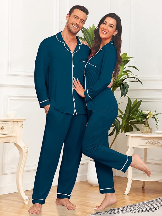 Men Modal Pajama Set Long Sleeve Pjs Button Down Sleepwear Soft Comfy Loungewear Sets 2 Piece Nightwear S-3XL