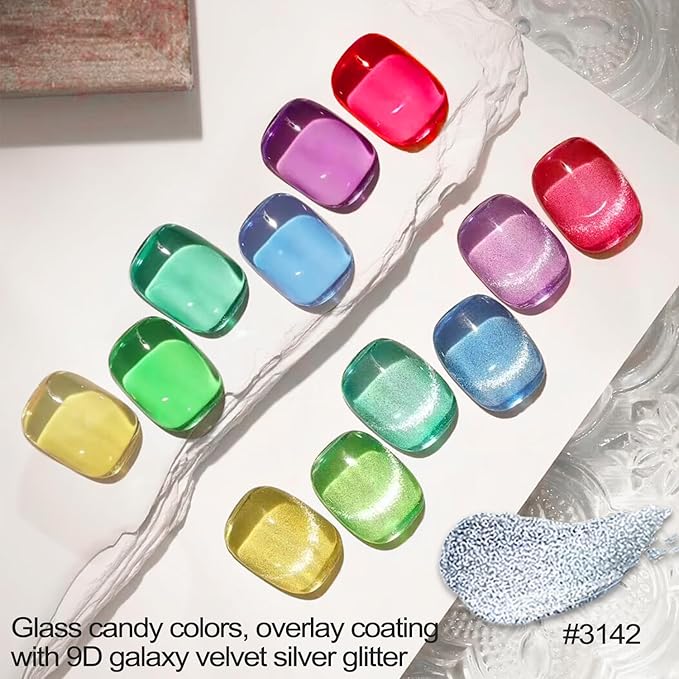 Lavender Violets 49 PCS Gel Nail Polish Set, 45 Colors Cat Eye Reflective Glitter Gel Polish with Nail Primer, Base Coat, Glossy & Matte Top Coat Jelly Nude Red Brown Gifts for Women