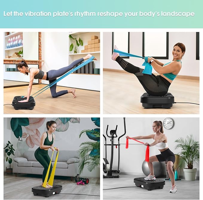 SoftGym Vibration Plate Exercise Machine for Lymphatic Drainage,Power Vibrate Stand Shake Board 450 Lbs Capacity Whole Body Workout Waver with Fitness Resistance Bands Weight Loss Gifts for Women Men