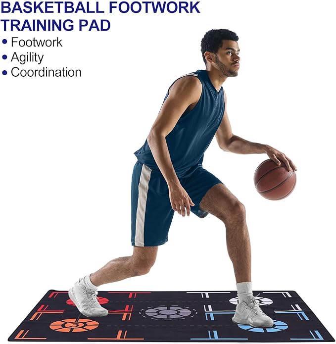 Patikil Basketball Training Mat - Rubber Basketball Footstep Pad Non-Slip Training System with Point Reminder and Pace Ball Control Player Foot Grip