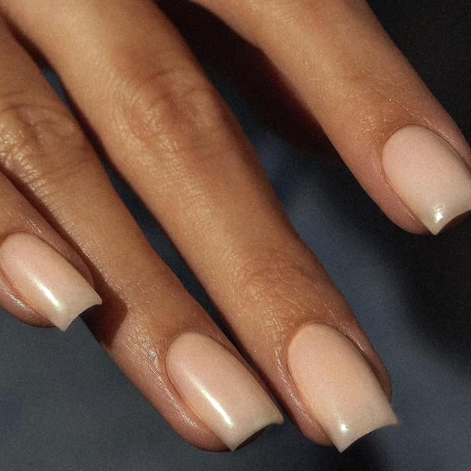 GLAMERMAID Nude Pink Press on Nails Medium Square, Pure White Jelly Soft Gel Nails Square Fake Nails, Glossy Stick Glue on Nails Kit for Women, Reusable Stick on Acrylic Fake Nails Manicure Set