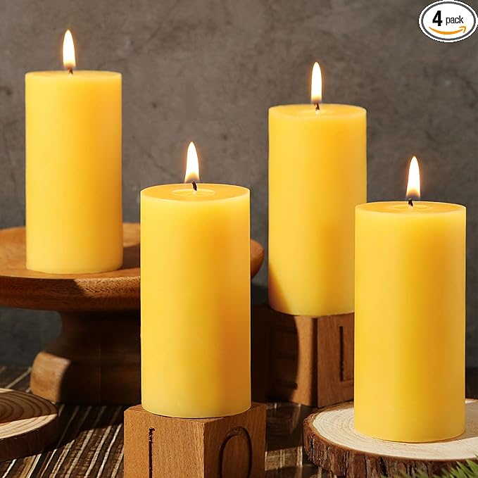 Natural Beeswax Pillar Candles,140 Hours Long Burning Pure Beeswax Candles Bulk,Unscented Bees Wax Candle for Home,Prayer,Dripless Smokeless Organic 100% Pillar Candles 2x4in-4pack