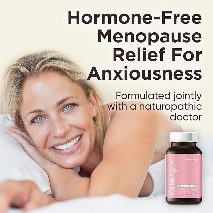 BB Company CalmAgain for Menopause Anxiousness, Mood Balance for Women | Stay Calm, Lower Cortisol, Fewer Mood Swings | Siberian Rhubarb, Sage, Saffron | Menopause Relief | 30 Ct