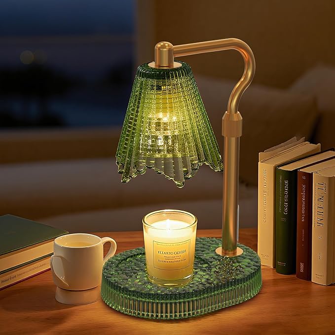 Candle Warmer Lamp with Adjustable Height - Flameless 4-Level Dimmable Wax Warmer, Timer Function & Stylish Design in Multiple Colors（Green）
