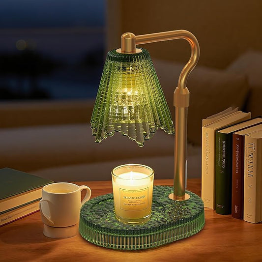 Candle Warmer Lamp with Adjustable Height - Flameless 4-Level Dimmable Wax Warmer, Timer Function & Stylish Design in Multiple Colors（Green）