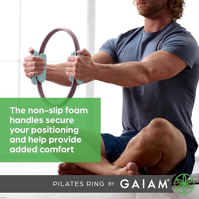 Gaiam Pilates Ring Fitness Circle - Lightweight & Durable Foam Padded Handles, Flexible Resistance Exercise Equipment for Toning Arms, Thighs/Legs & Core
