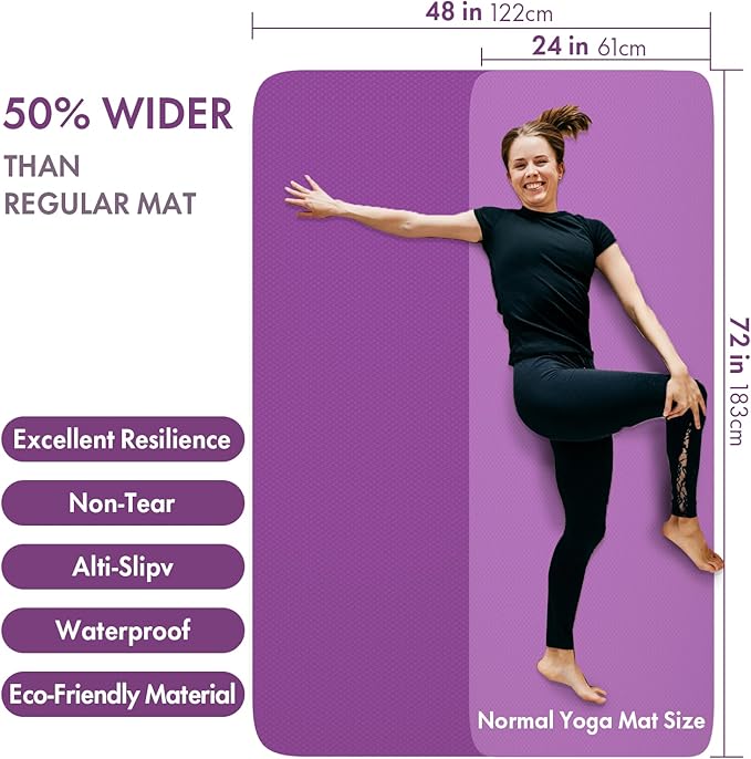 FrenzyBird Large Yoga Mat 6'x 4'（72”x 48”）—1/4" &1/3" Extra Wide Exercise Mat 183cm x 122cm Large Exercise Mat Big Home Yoga Mat Pilates Mat,Non Slip,Thick,TPE Workout Mat,for Women & Men, Yoga, Pilates, Gym and Floor Workouts Pilates
