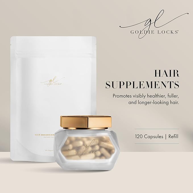 Goldie Locks Hair Growth Supplements Refill - Original Formula - Supports Hair, Skin, Nails & Joints - with Biotin, Multi-Collagen, Zinc & Adaptogenic Herbs - Daily Beauty Supplement - 120 Count