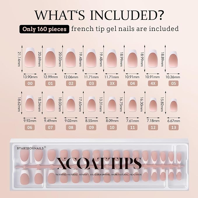 BTArtboxnails French Tip Press on Nails - Fake Nails Brown Short Coffin XCOATTIPS, No Need to File Gel Nail Tips for Nail Art Easy DIY