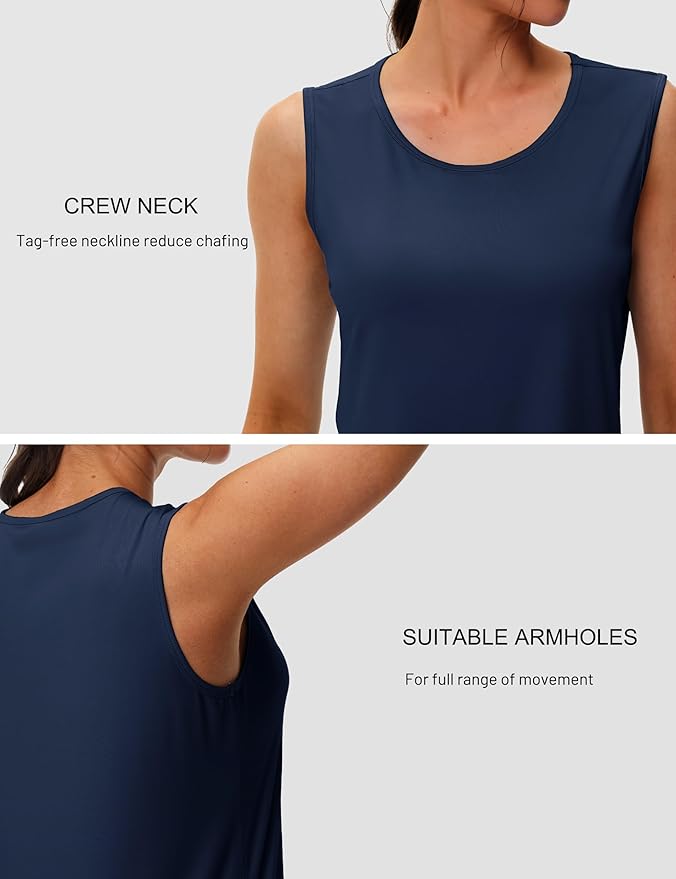 MAGCOMSEN Women's Workout Tank Top Athletic Muscle Sleeveless Crew Neck Shirt UPF 80+ Moisture Wicking Gym Running