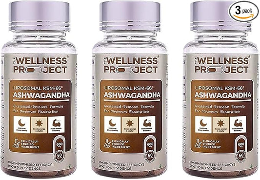 The Wellness Project (TWP Liposomal KSM-66® Ashwagandha 600mg (Root-only Extract) – 2-Month Supply | Supports Calm, Energy & Relaxation | Comes with Certificate of Analysis | 60 Tablets (Pack of 3)