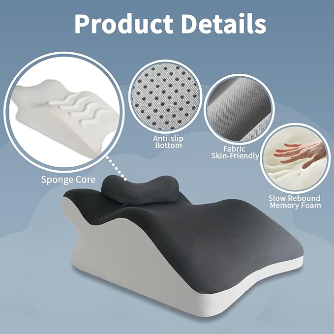 Ergonomic Wedge Prone Pillow,Multi-Functional Bed Pillow,Reading Pillow,Ideal for Bed Breaks,Massage,Reading,Back Support,Sleeping,Anti Snoring, and Leg Pain Relief