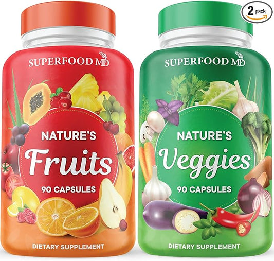Superfood MD Fruits & Veggies Supplement - Whole Food Natural Superfoods - with Aloe Vera - Soy Free- 90 Count (Pack of 2)
