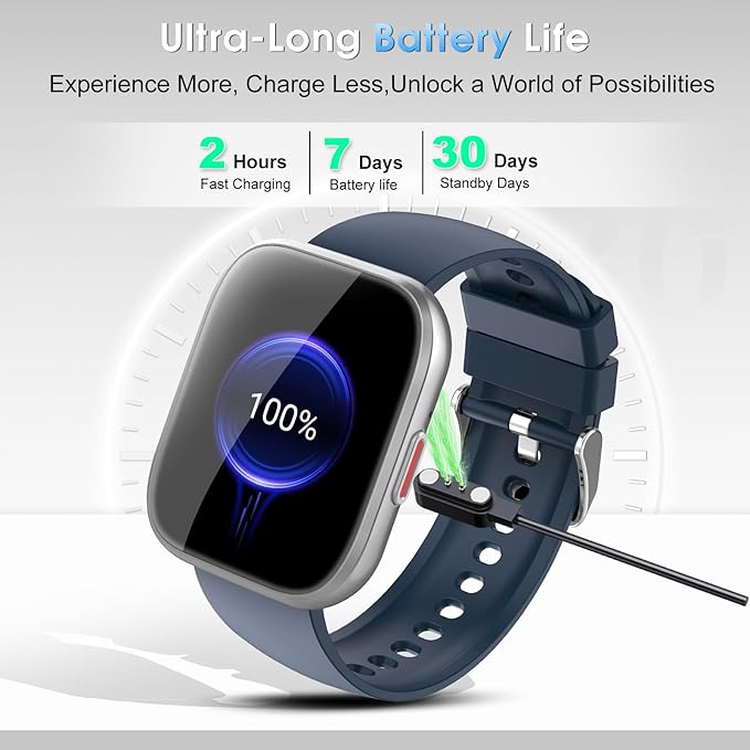 Smart Watch for Men Women Bluetooth Call, 2025 New 1.85" HD Smartwatch, Fitness Watch with 120+ Sport Modes, IP68 Waterproof, Heart Rate/Sleep Monitor, Pedometer, Activity Tracker for Android iOS,Blue