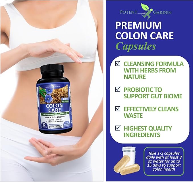 Potent Garden 15 Day Quick Colon Cleanse & Detox for Regularity and Healthy Digestion Support with Fiber, Herbs & Probiotics for Gut Health & Energy Support, Easy and Effective 30 Caps