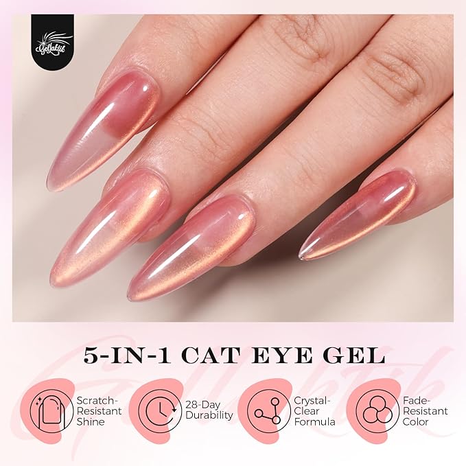 5-in-1 Cat Eye Gel Polish Kit, 6PCS-7.5ml No Base/Top Coat Needed, All-in-One Formula, Beginner-Friendly Magnetic Nail Art Set with Magnet Sticks, Fast Curing for Home DIY Manicure