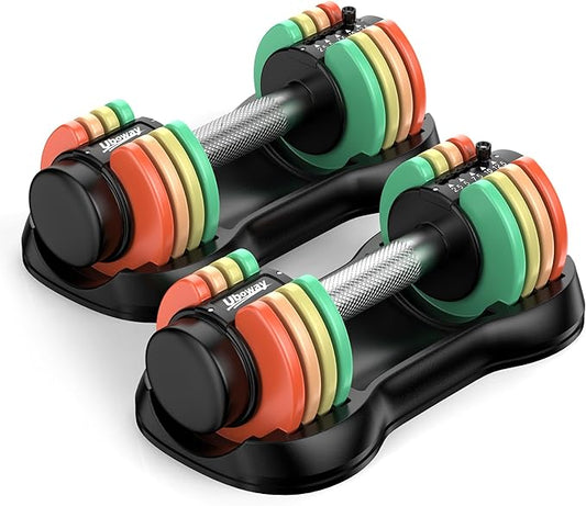 Uboway Adjustable Dumbbell Set (2.5-12.5 lbs) – Pair of Free Weights with Quick-Change Weight Plates, Non-Slip Grip & Storage Tray – Ideal for Home Gym, Strength Training, Beginners, Women & Men