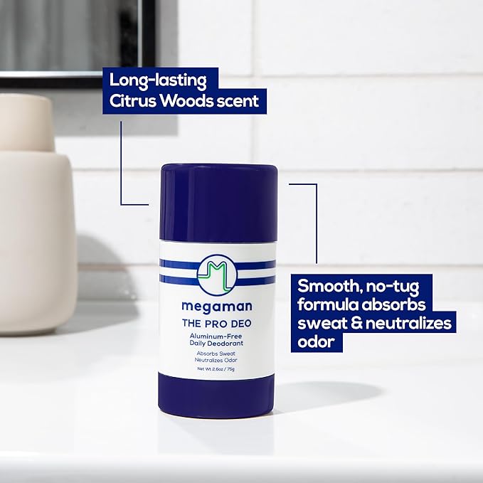 Megaman Pro Deo | Aluminum-Free Deodorant | Long-lasting Citrus Woods Scent | 2.6 oz