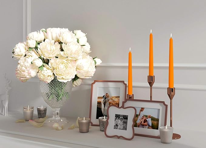 Melt Candle Tall Taper Candles, 10 Pack - Orange Candle Sticks, 10" W/ 8 Hour Burn Time - Dripless, Unscented Candles for Dinner - Wax Candle