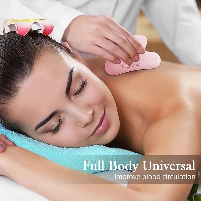 BESKAR Gua Sha Facial Tools, Natural Jade Stone Guasha Massager for Jawline Sculpting, Tighten Face Skin and Reduce Wrinkles, Face Eyes Body Neck Massage Tool, Skin Care Gift