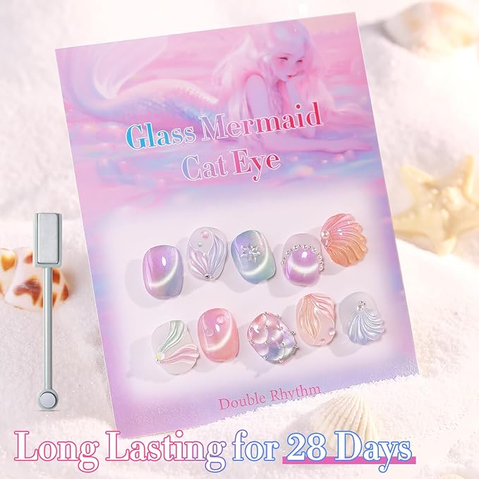 Double Rhythm 6 Colors Cat Eye Gel Polish Set Shimmer Glitter with Magnet Holographic Reflective Magnetic UV Nail Art Kit (6-Kit-50)