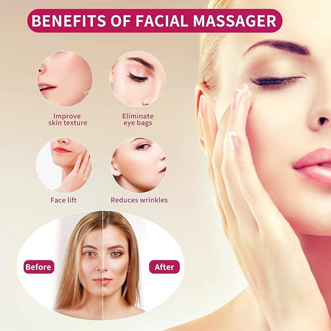 Facial Mini Massage Ball, Handhold Portable Quiet Waterproof USB Rechargeable Powerful Multifunctional Vibrating Travel Pocket Face Eye Finger Joint and Neck Jaw Massager (Deep Rose)