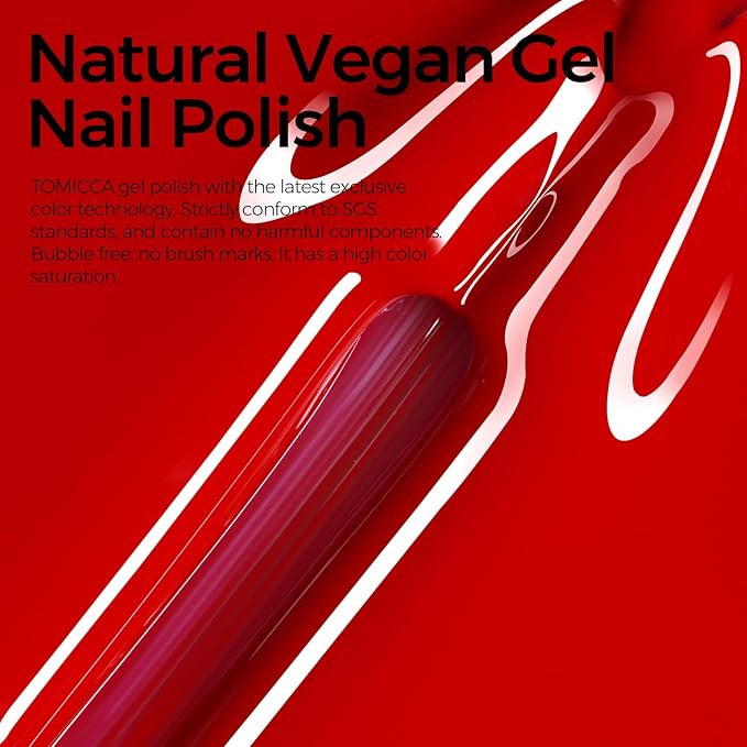 TOMICCA Ruby Red Gel Polish 1Pcs Red Gel Nail Polish Pure Color Long Lasting Soak Off UV LED Cure Needed Nail Art Manicure Salon DIY at Home Present for Women