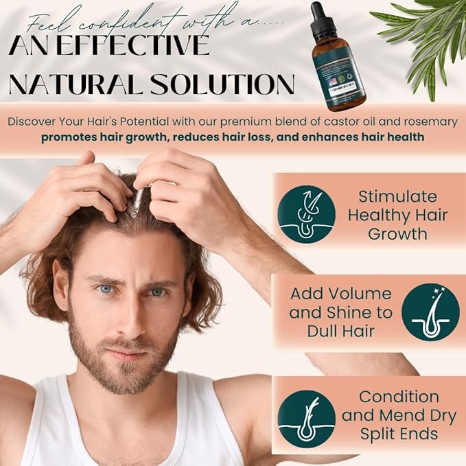 Live Fraiche Rosemary Castor Oil for Hair Growth 4 Ounce - Cold Pressed Castor Oil and Rosemary Oil for Damaged Hair to Reduce Hair Loss