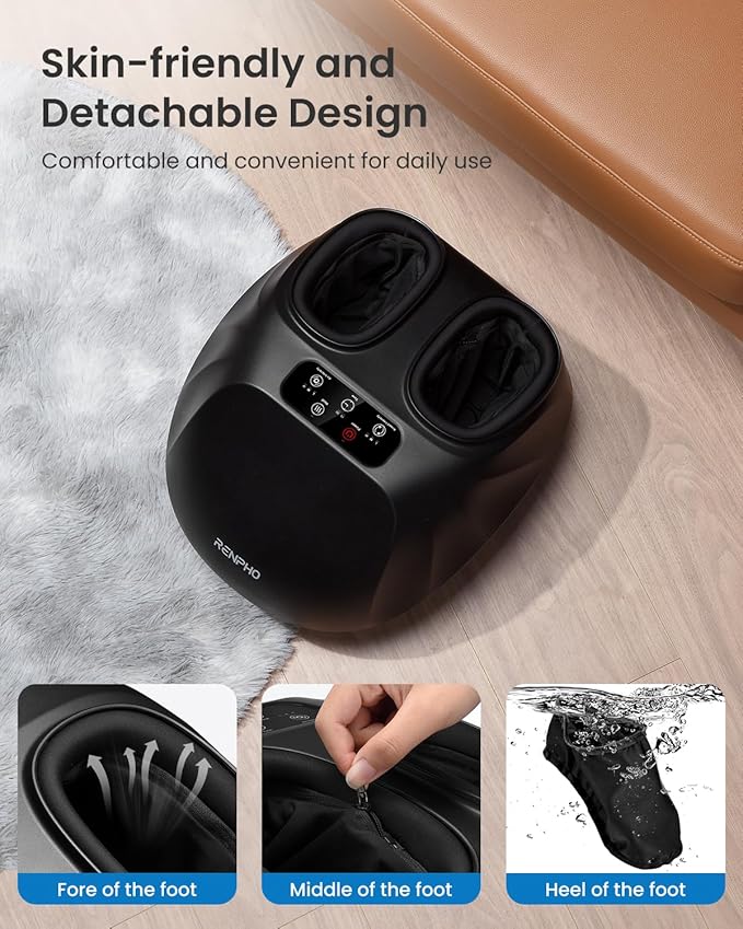 RENPHO Foot Massager Machine with Heat [2025 Upgraded], Shiatsu Foot Massager for Plantar Fasciitis, Birthday Gifts for Women, Wireless Control, Up to Size 14, BK